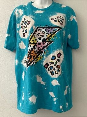 Next Level Leopard Turquoise Tie Dye Bleach Splatter Graphic T-Shirt L